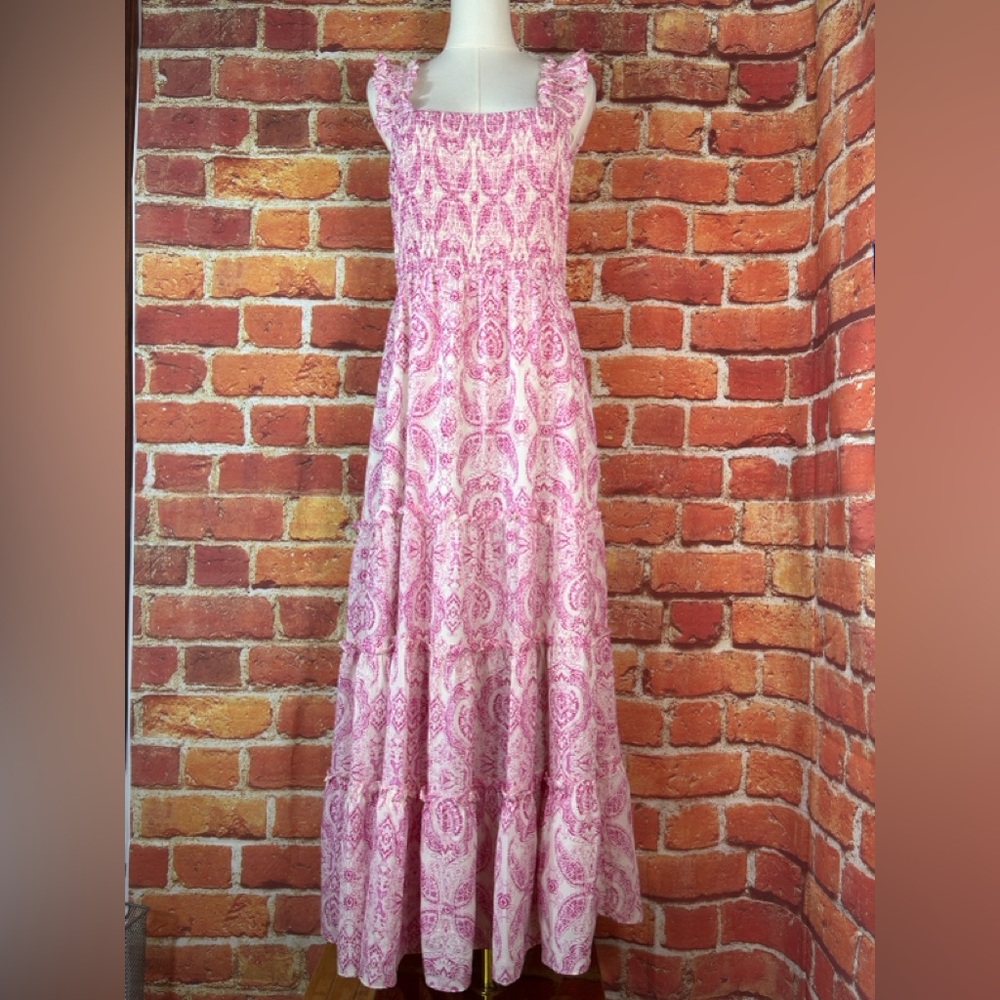 Lucy Paris Elegant Pink Maxi‎ Dress Size Large Cottagecore Coquette Boho Flowy